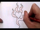 Drawing Simple Flames Tattoo Design and Black Heart