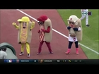 Jason Kipnis bowls over ketchup in the Sugardale Hot Dog Race
