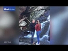 Romantic-tragedy as ring falls down waterfall during proposal